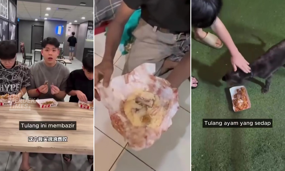 (VIDEO) ‘Derma’ nasi berlauk sisa tulang kepada pengemis, tiga remaja Cina dikecam netizen
